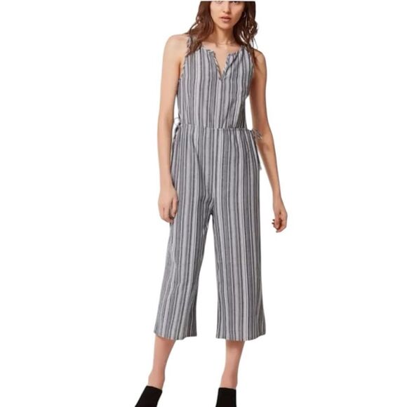 ANTHROPOLOGIE DREW  Linen Blend Striped Jumpsuit Romper MEDIUM SMALL - Picture 1 of 13